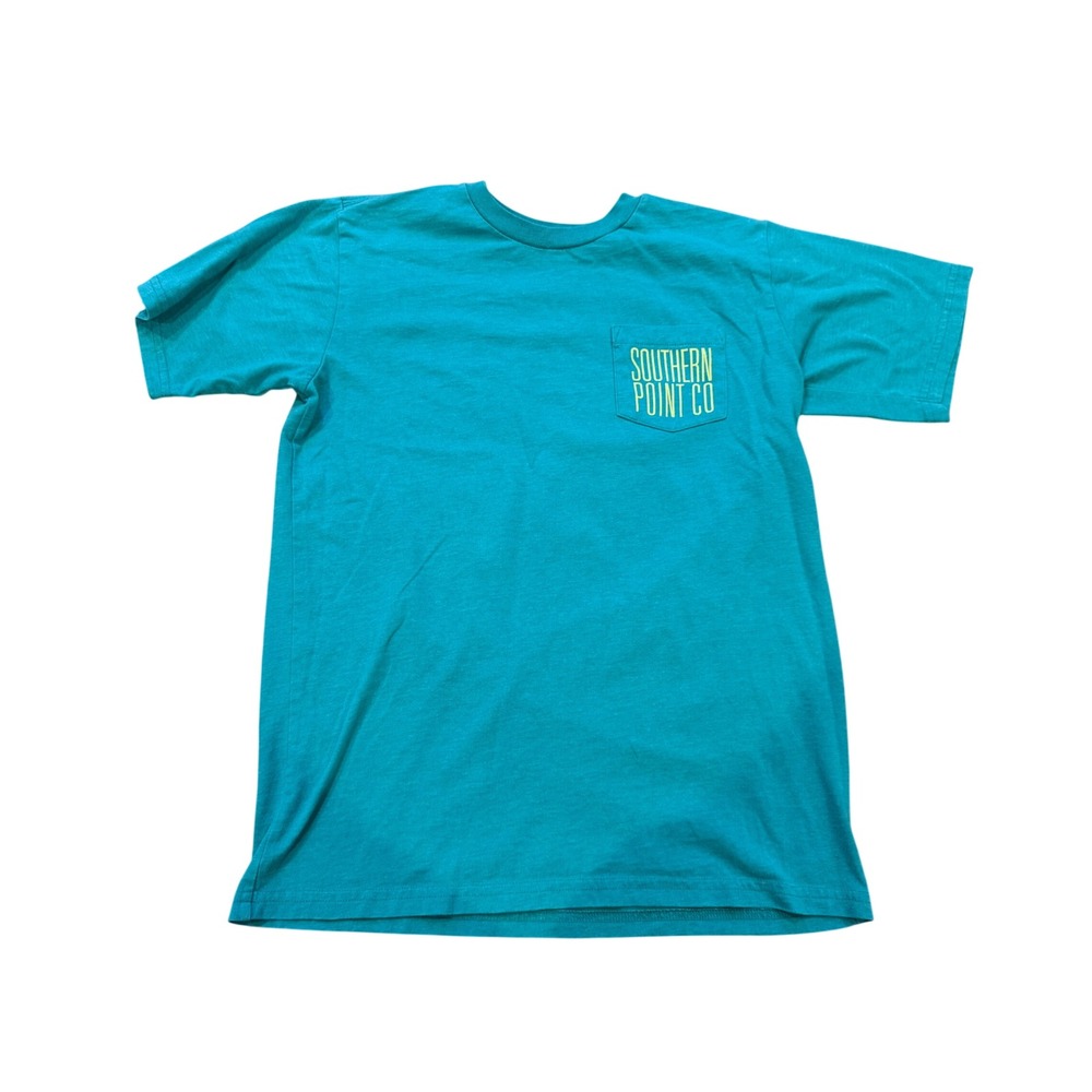 Southern Point Co Mens Teal Green Fish Tail Graphic Pocket T-Shirt XS